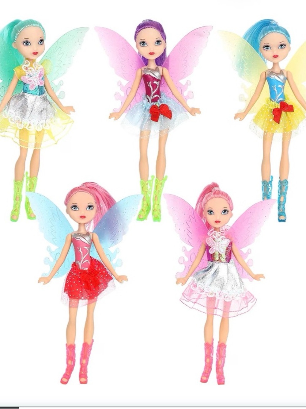 ONEST Colorful Fairy Doll 5-Pack - Pink Purple Blue Green Yellow Red